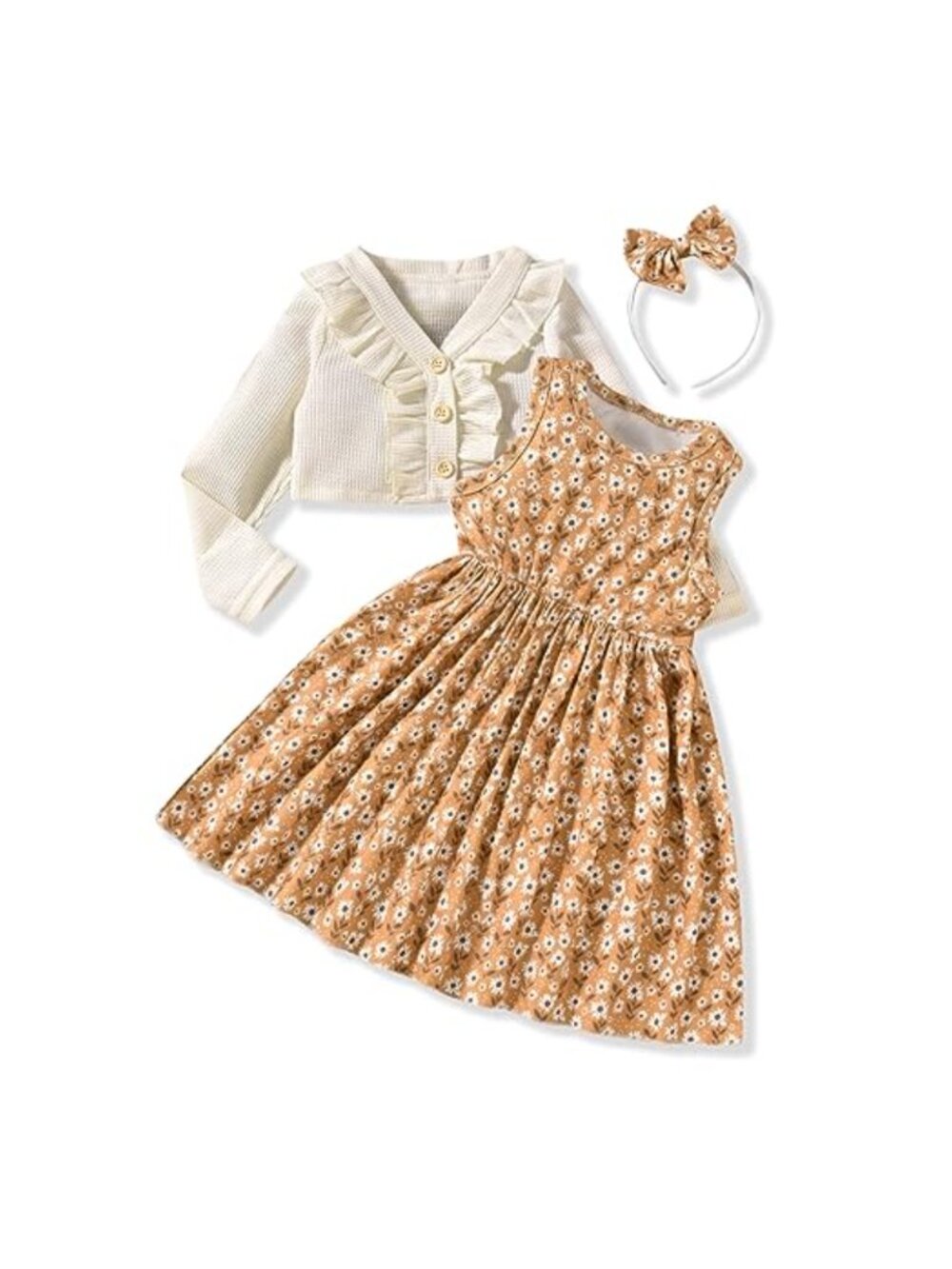 Toddler Girls Floral Dress and Cardigan Set Sleeveless Dress Long Sleeve